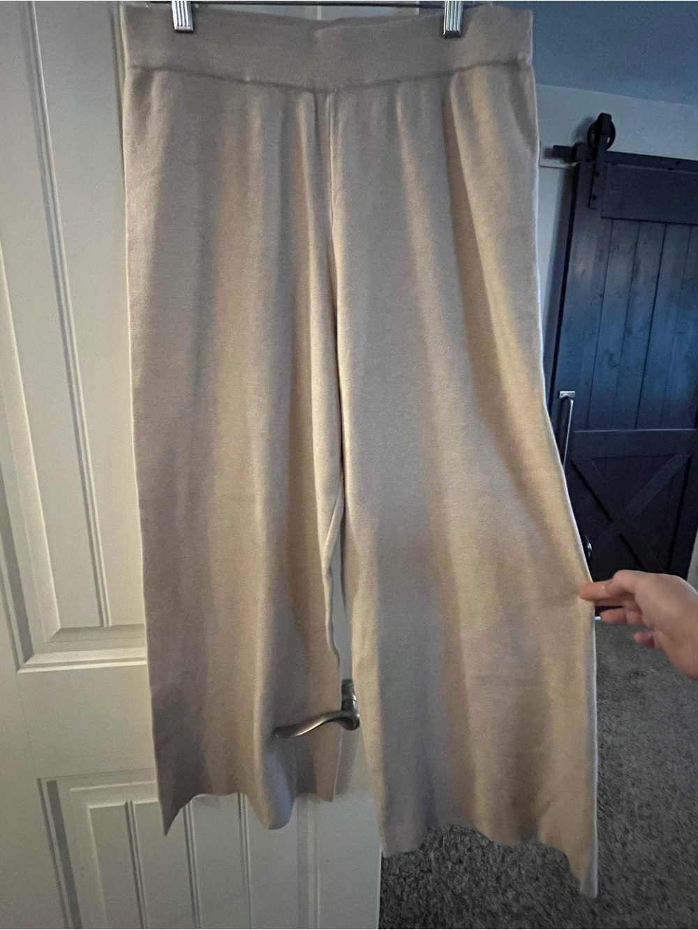 Marled Knit Wide-Leg Pull-on Crop Pants in Taupe, Large